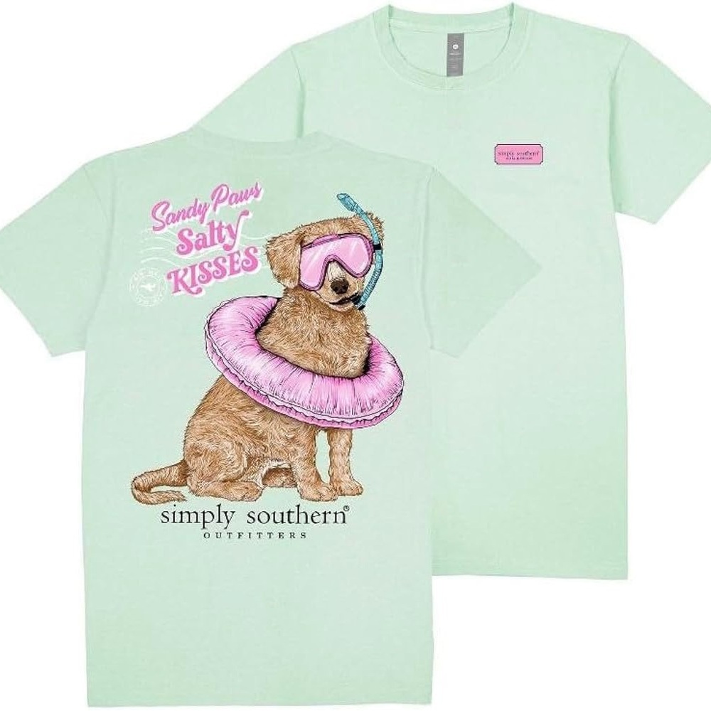 Simply Southern Sandy Paws Salty Kisses Tee Women’s XXL Dog Float Mint T-shirt - Picture 4 of 5